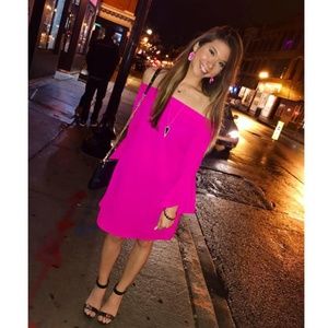 TCEC Hot Pink Strapless Bell sleeve Dress